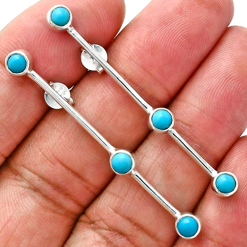 Modern Contemporary Silver Bar Stud Earrings with Natural Gemstone AGE1017 E-1255