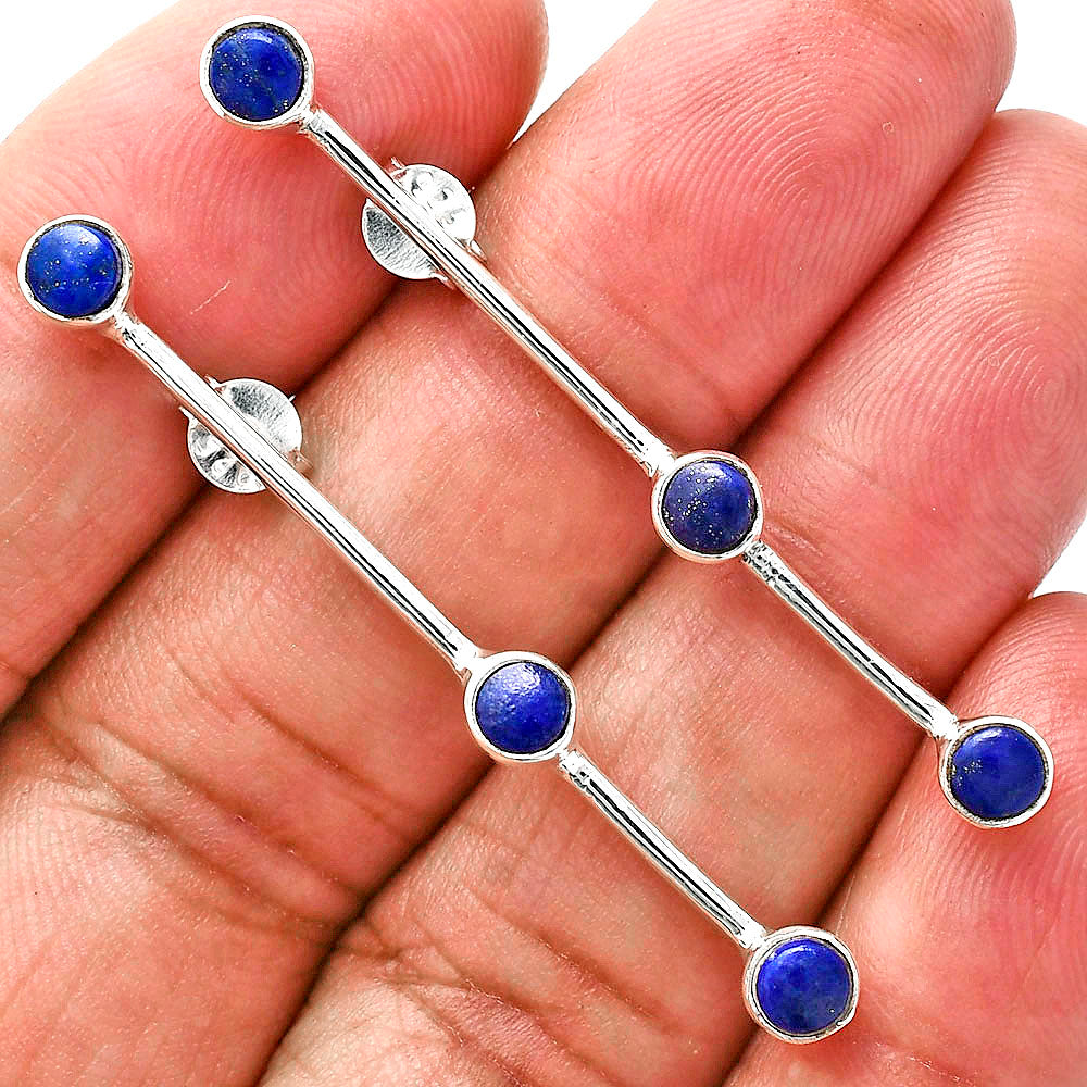 Modern Contemporary Silver Bar Stud Earrings with Natural Gemstone AGE1017 E-1255