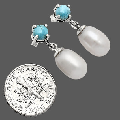 Handcrafted 925 Silver Pearl Drop Earrings with Natural Cut Gemstone AGE1018 E-1062