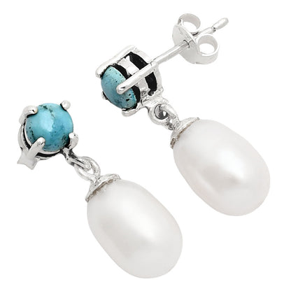 Handcrafted 925 Silver Pearl Drop Earrings with Natural Cut Gemstone AGE1018 E-1062