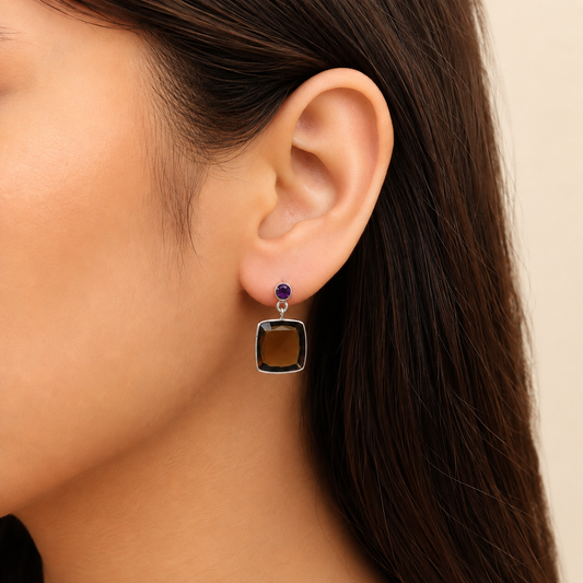 Luxury Cushion Cut Natural Gemstone Drop Earrings in 925 Sterling Silver AGE1019 E-1256