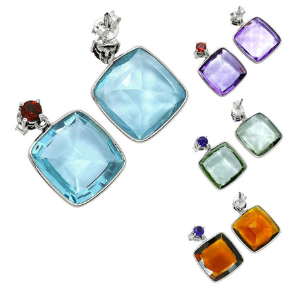 Luxury Cushion Cut Natural Gemstone Drop Earrings in 925 Sterling Silver AGE1019 E-1256