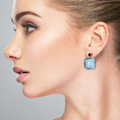 Luxury Cushion Cut Natural Gemstone Drop Earrings in 925 Sterling Silver AGE1019 E-1256