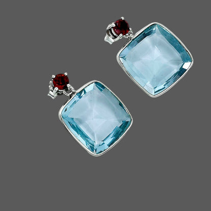 Luxury Cushion Cut Natural Gemstone Drop Earrings in 925 Sterling Silver AGE1019 E-1256