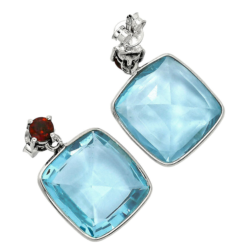 Luxury Cushion Cut Natural Gemstone Drop Earrings in 925 Sterling Silver AGE1019 E-1256