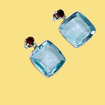 Luxury Cushion Cut Natural Gemstone Drop Earrings in 925 Sterling Silver AGE1019 E-1256