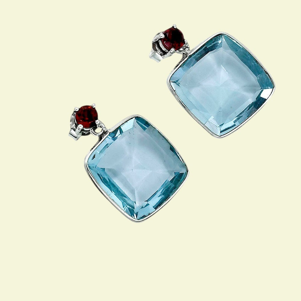 Luxury Cushion Cut Natural Gemstone Drop Earrings in 925 Sterling Silver AGE1019 E-1256