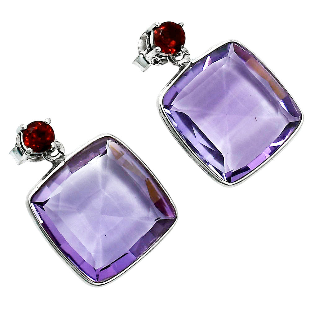 Luxury Cushion Cut Natural Gemstone Drop Earrings in 925 Sterling Silver AGE1019 E-1256