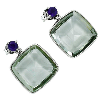 Luxury Cushion Cut Natural Gemstone Drop Earrings in 925 Sterling Silver AGE1019 E-1256