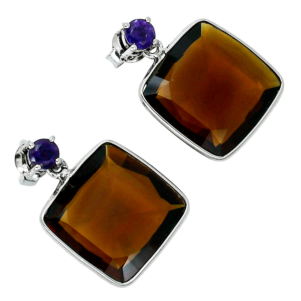 Luxury Cushion Cut Natural Gemstone Drop Earrings in 925 Sterling Silver AGE1019 E-1256