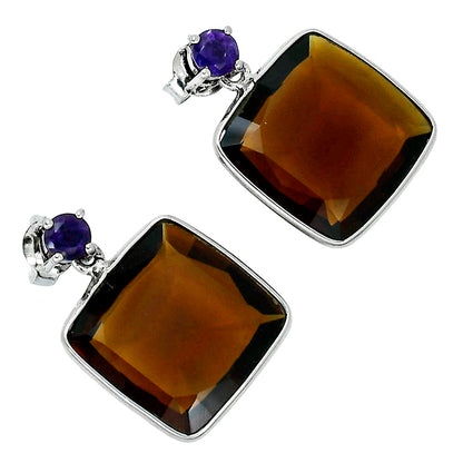 Luxury Cushion Cut Natural Gemstone Drop Earrings in 925 Sterling Silver AGE1019 E-1256