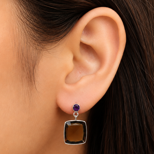 Luxury Cushion Cut Natural Gemstone Drop Earrings in 925 Sterling Silver AGE1019 E-1256