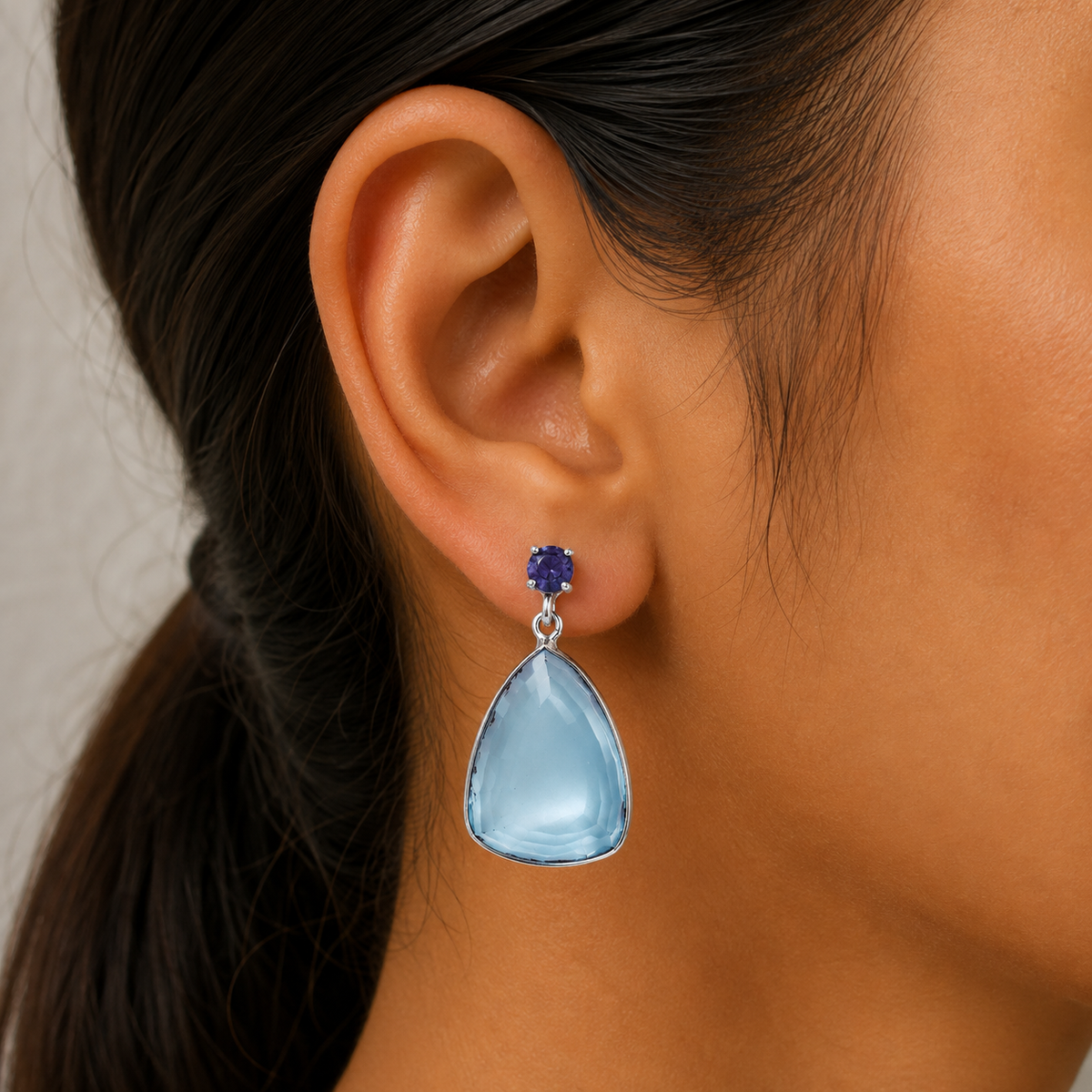 Modern Faceted Triangle Gemstone Drop Earrings in 925 Sterling Silver AGE1020 E-1256