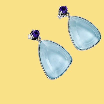 Modern Faceted Triangle Gemstone Drop Earrings in 925 Sterling Silver AGE1020 E-1256