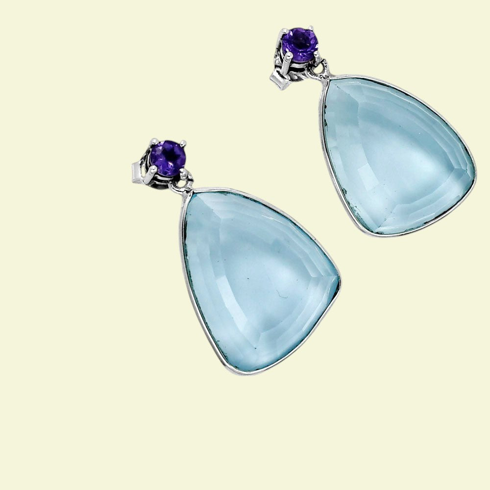 Modern Faceted Triangle Gemstone Drop Earrings in 925 Sterling Silver AGE1020 E-1256