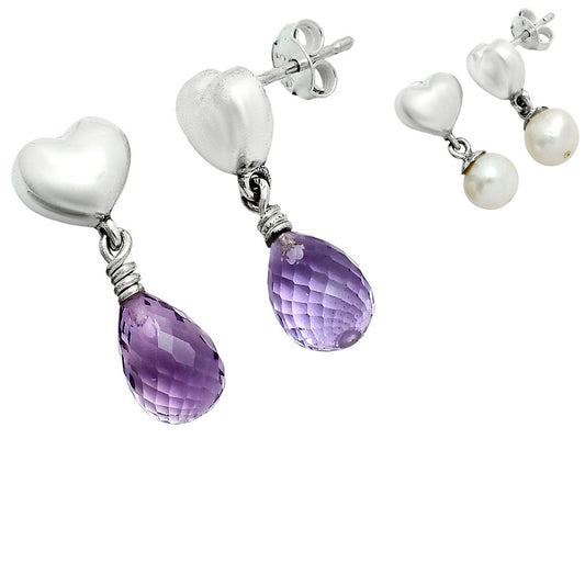 Romantic Heart Top Cut Gemstone Drop Earrings in 925 Sterling Silver AGE1021 E-1257
