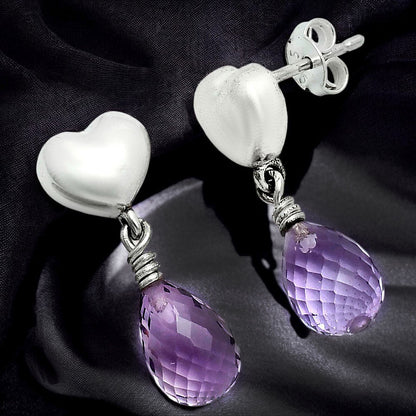 Romantic Heart Top Cut Gemstone Drop Earrings in 925 Sterling Silver AGE1021 E-1257