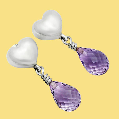 Romantic Heart Top Cut Gemstone Drop Earrings in 925 Sterling Silver AGE1021 E-1257
