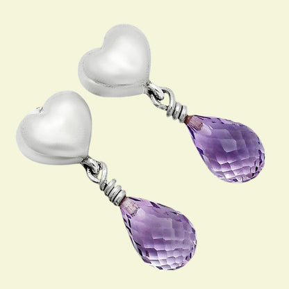 Romantic Heart Top Cut Gemstone Drop Earrings in 925 Sterling Silver AGE1021 E-1257