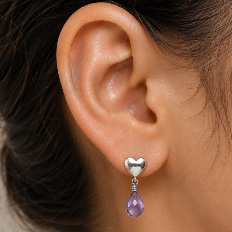 Romantic Heart Top Cut Gemstone Drop Earrings in 925 Sterling Silver AGE1021 E-1257
