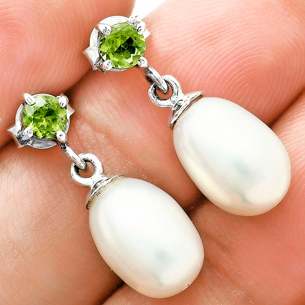 Handcrafted 925 Silver Pearl Drop Earrings with Natural Cut Gemstone AGE1022 E-1062