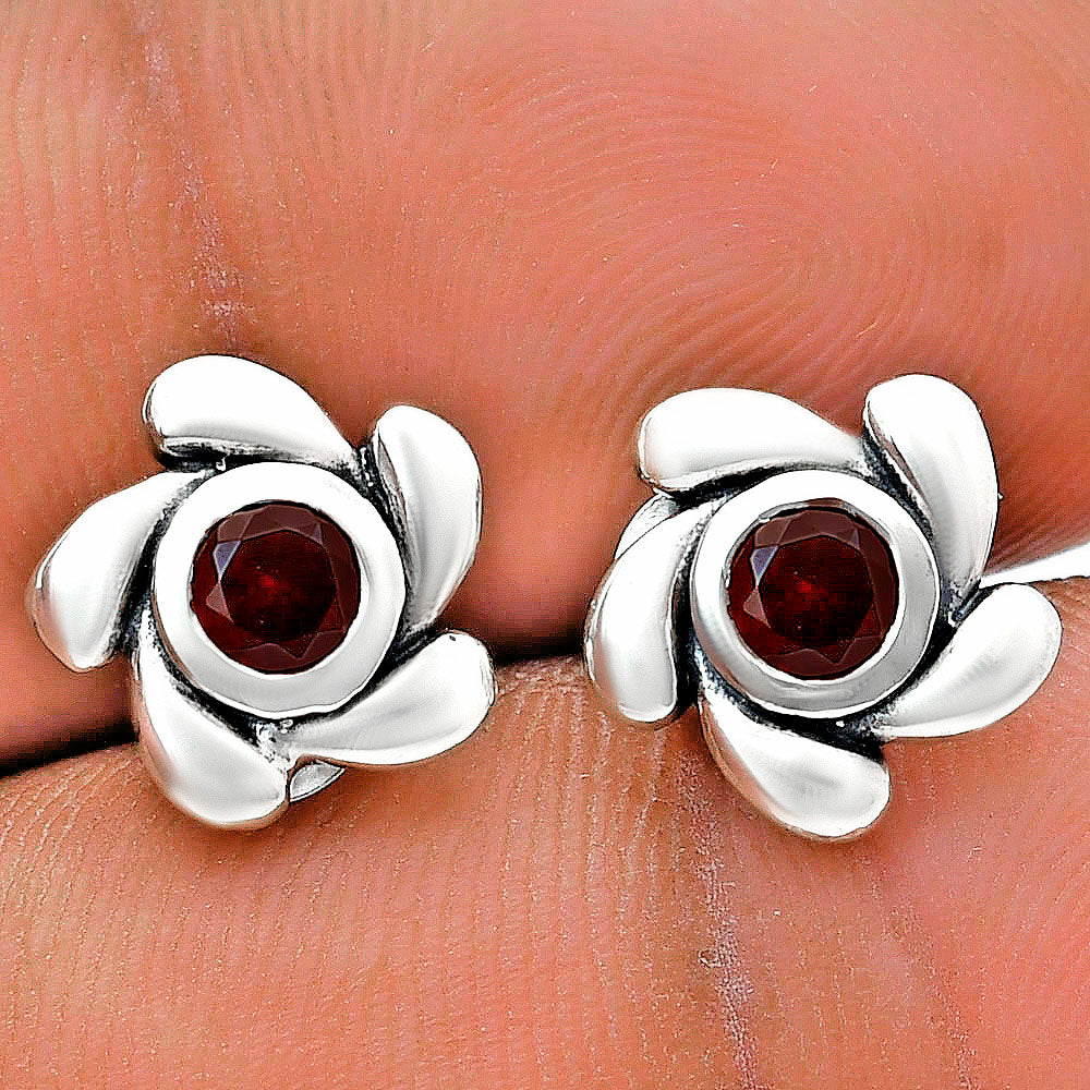Handcrafted 925 Sterling Silver Flower Stud Earrings with Birth Gemstone AGE1023 E-1260