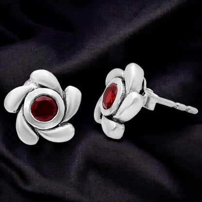 Handcrafted 925 Sterling Silver Flower Stud Earrings with Birth Gemstone AGE1023 E-1260