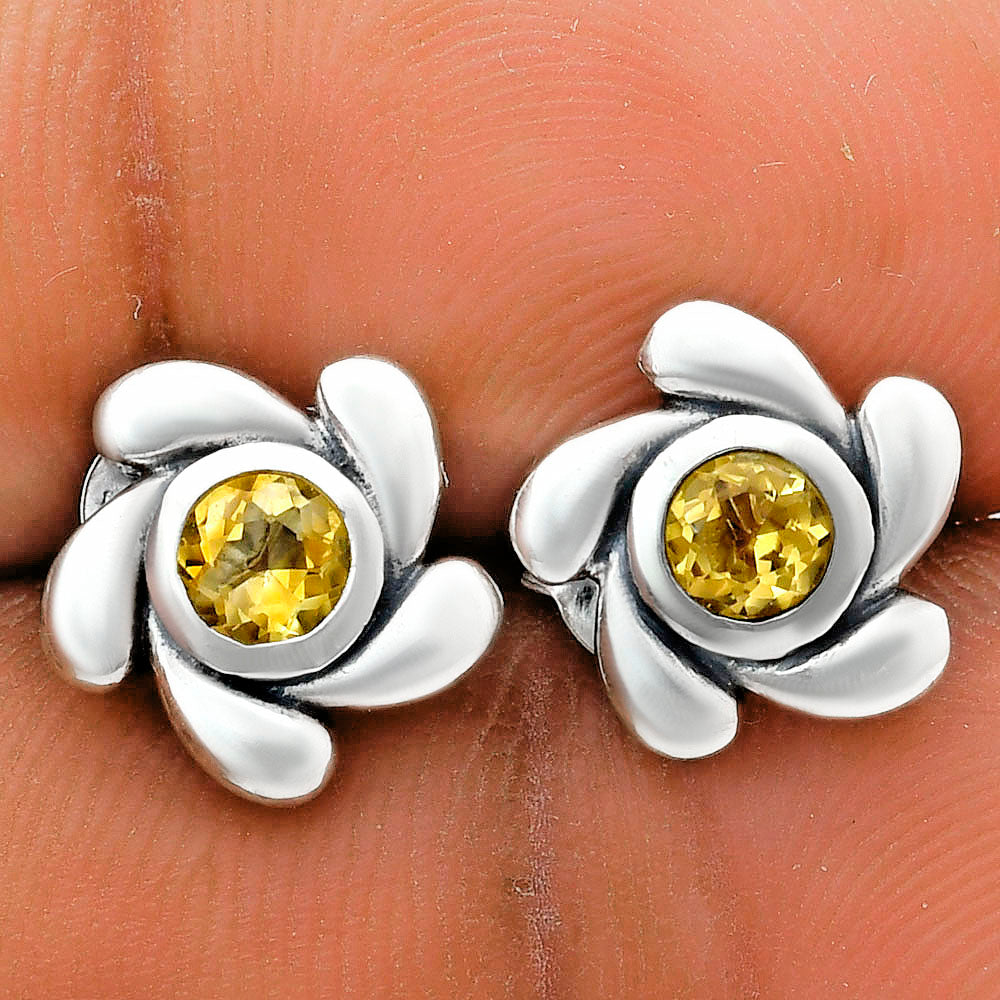 Handcrafted 925 Sterling Silver Flower Stud Earrings with Birth Gemstone AGE1023 E-1260