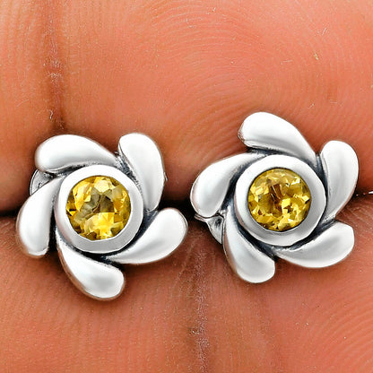 Handcrafted 925 Sterling Silver Flower Stud Earrings with Birth Gemstone AGE1023 E-1260