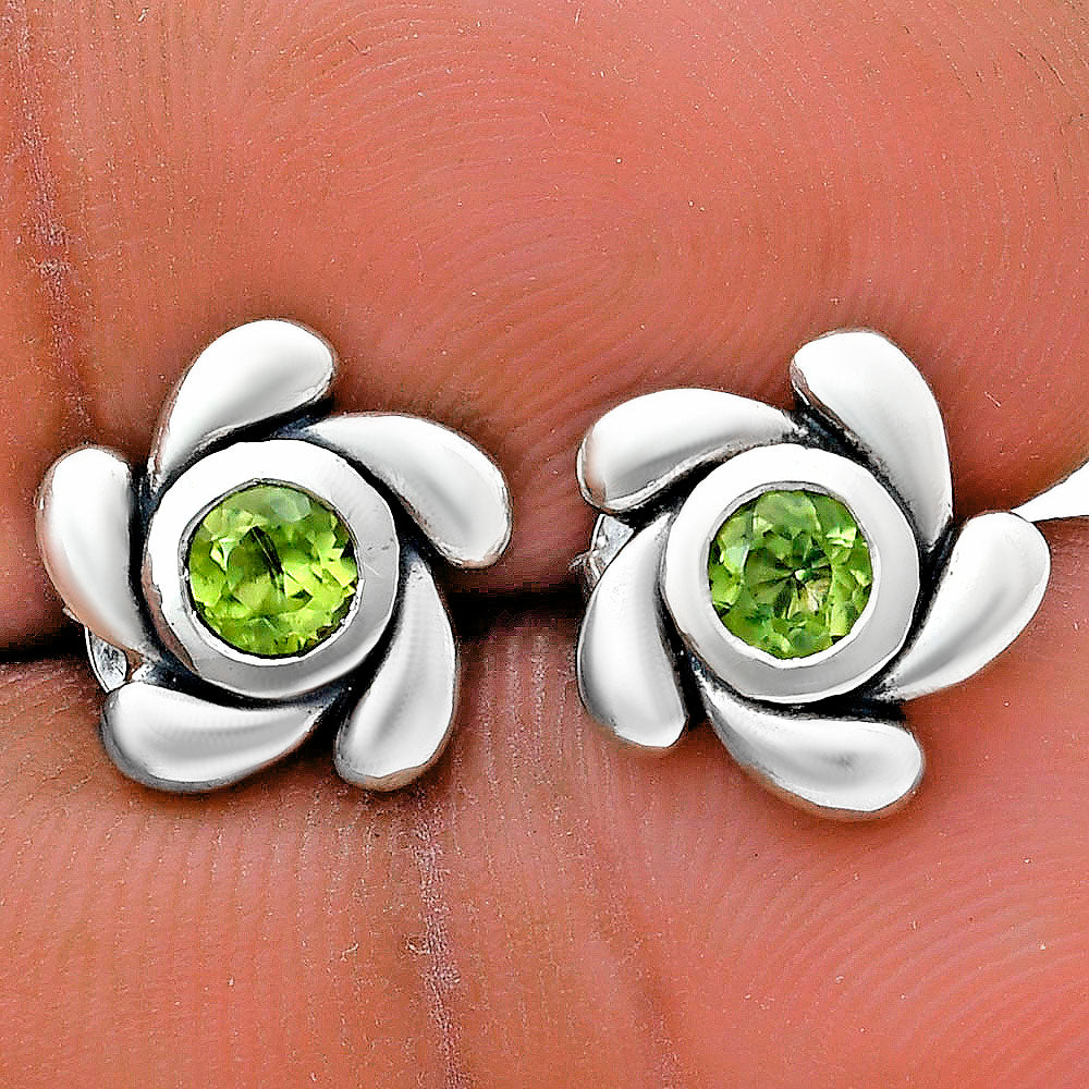 Handcrafted 925 Sterling Silver Flower Stud Earrings with Birth Gemstone AGE1023 E-1260