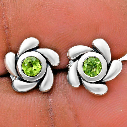 Handcrafted 925 Sterling Silver Flower Stud Earrings with Birth Gemstone AGE1023 E-1260