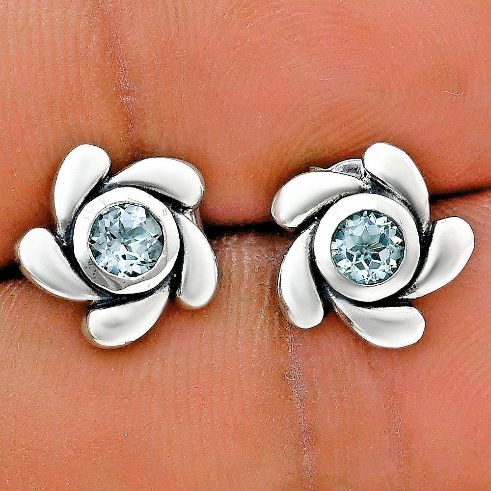 Handcrafted 925 Sterling Silver Flower Stud Earrings with Birth Gemstone AGE1023 E-1260