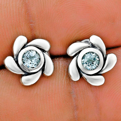 Handcrafted 925 Sterling Silver Flower Stud Earrings with Birth Gemstone AGE1023 E-1260