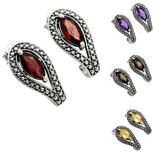 925 Sterling Silver Marquise Gemstone Vintage Stud Earrings for Women AGE1024 E-1261