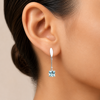 Minimalist Square Cut Gemstone Earrings in 925 Sterling Silver for Women AGE1025 E-1262