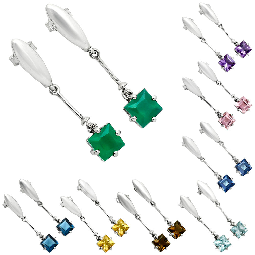 Minimalist Square Cut Gemstone Earrings in 925 Sterling Silver for Women AGE1025 E-1262