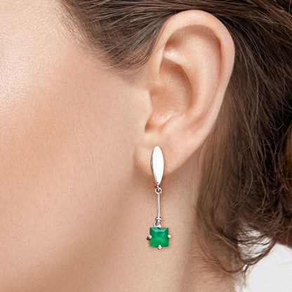 Minimalist Square Cut Gemstone Earrings in 925 Sterling Silver for Women AGE1025 E-1262