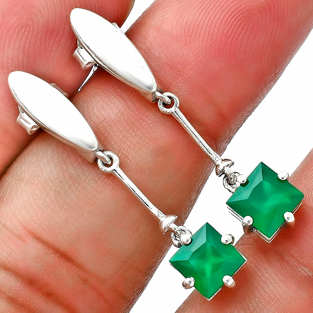 Minimalist Square Cut Gemstone Earrings in 925 Sterling Silver for Women AGE1025 E-1262