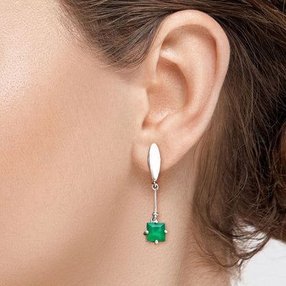 Minimalist Square Cut Gemstone Earrings in 925 Sterling Silver for Women AGE1025 E-1262
