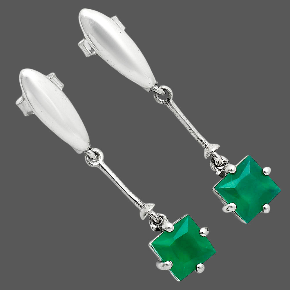 Minimalist Square Cut Gemstone Earrings in 925 Sterling Silver for Women AGE1025 E-1262