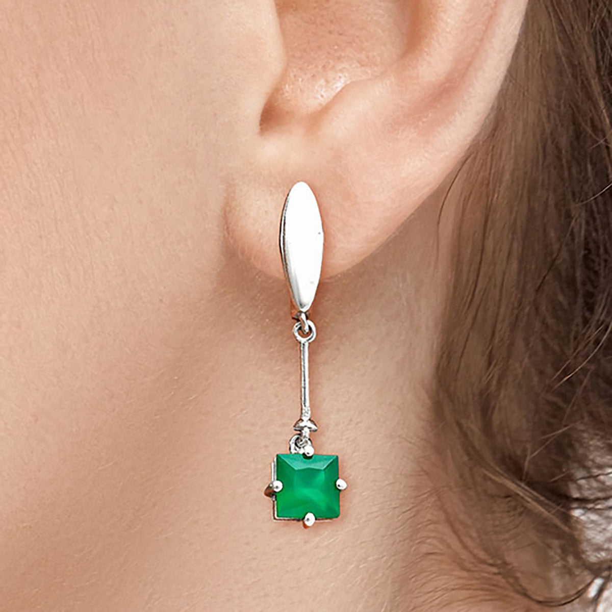 Minimalist Square Cut Gemstone Earrings in 925 Sterling Silver for Women AGE1025 E-1262