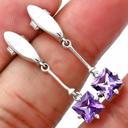 Minimalist Square Cut Gemstone Earrings in 925 Sterling Silver for Women AGE1025 E-1262