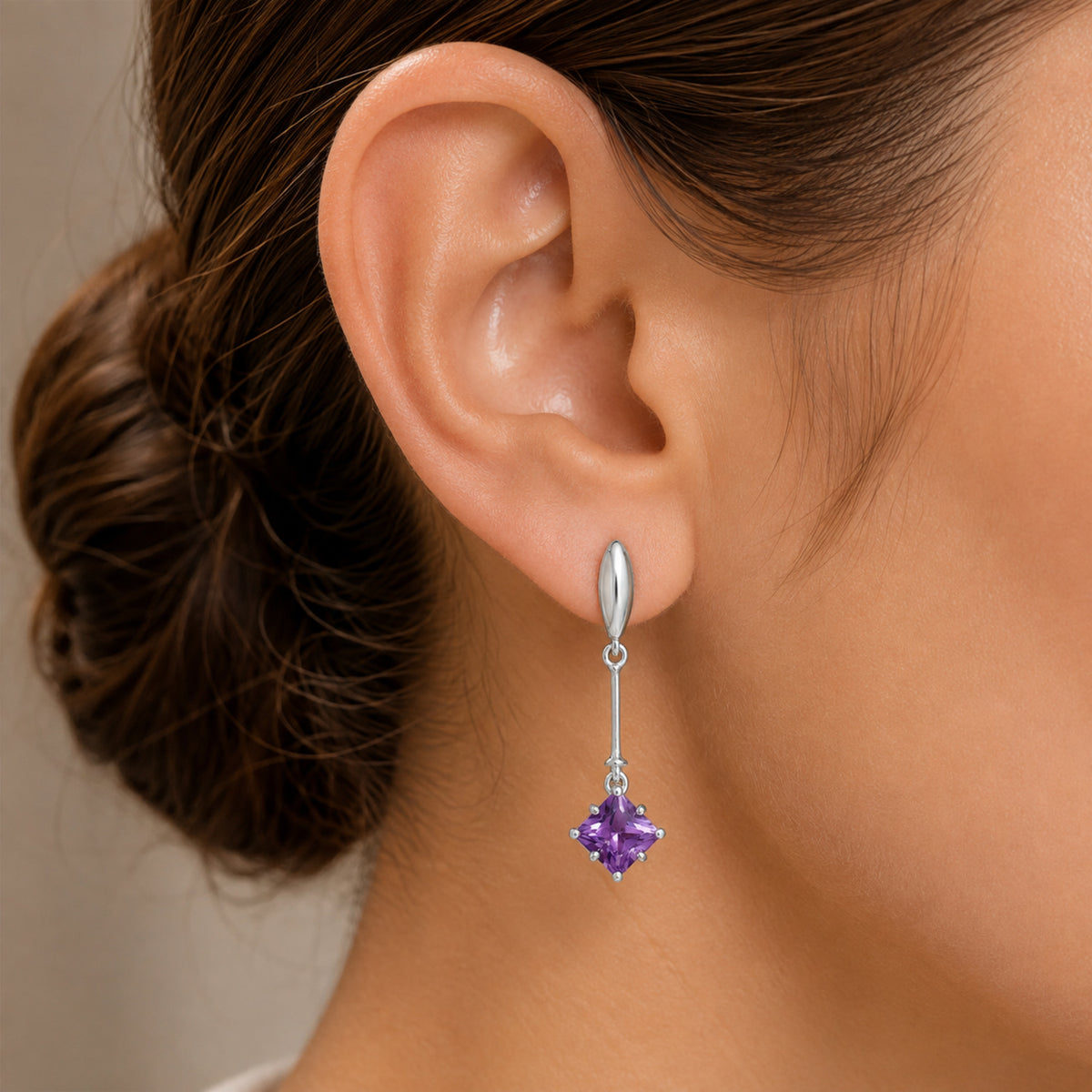 Minimalist Square Cut Gemstone Earrings in 925 Sterling Silver for Women AGE1025 E-1262