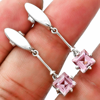 Minimalist Square Cut Gemstone Earrings in 925 Sterling Silver for Women AGE1025 E-1262