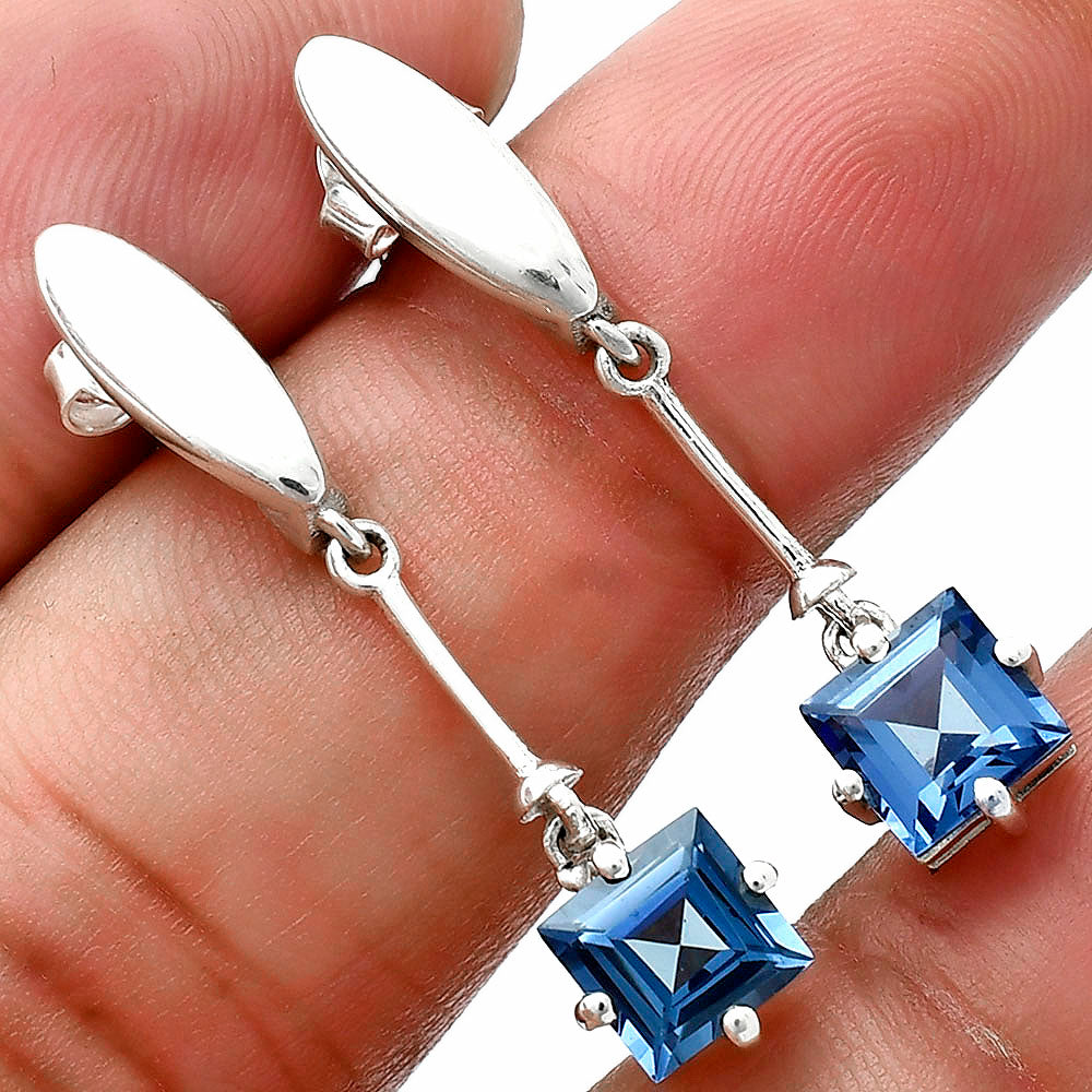 Minimalist Square Cut Gemstone Earrings in 925 Sterling Silver for Women AGE1025 E-1262