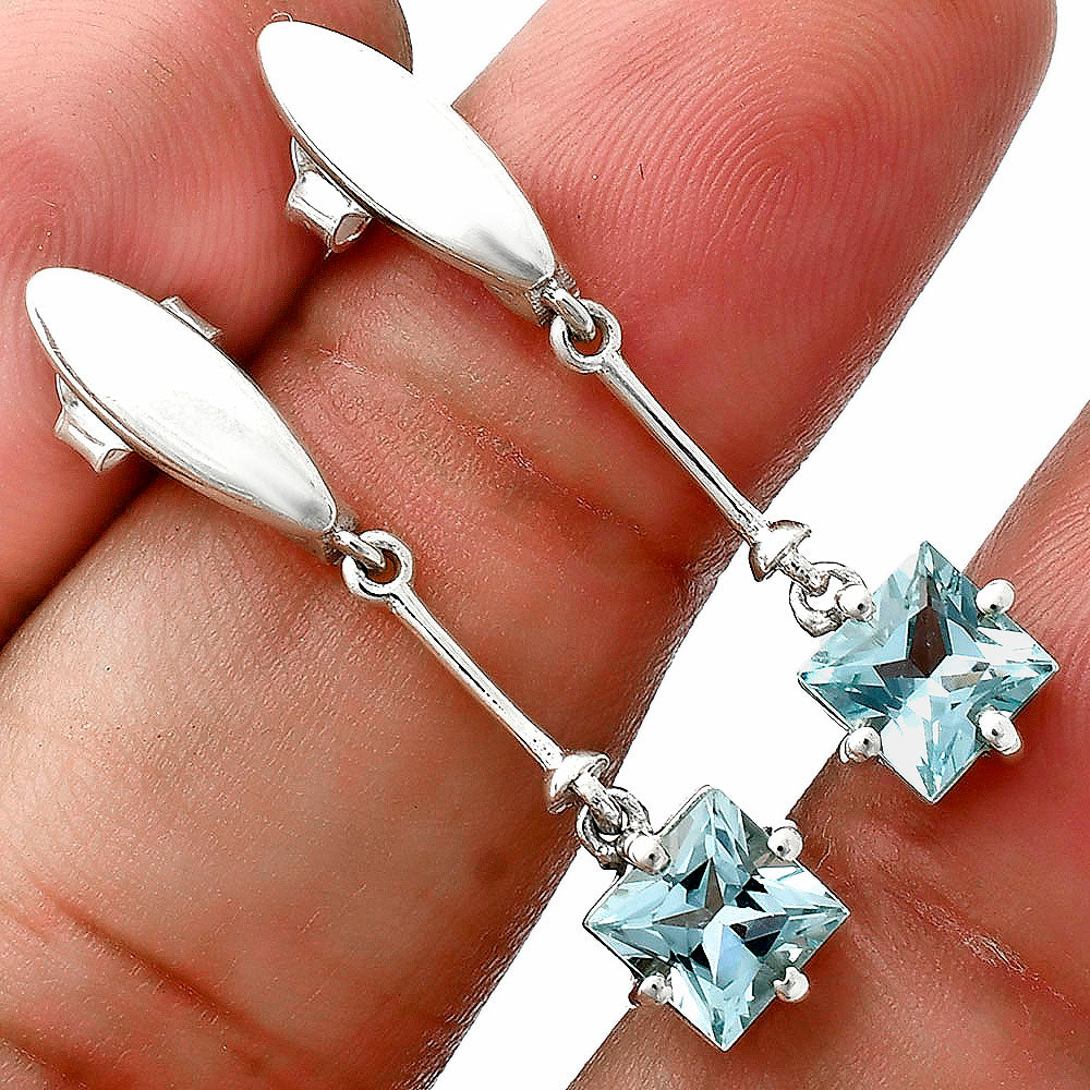 Minimalist Square Cut Gemstone Earrings in 925 Sterling Silver for Women AGE1025 E-1262