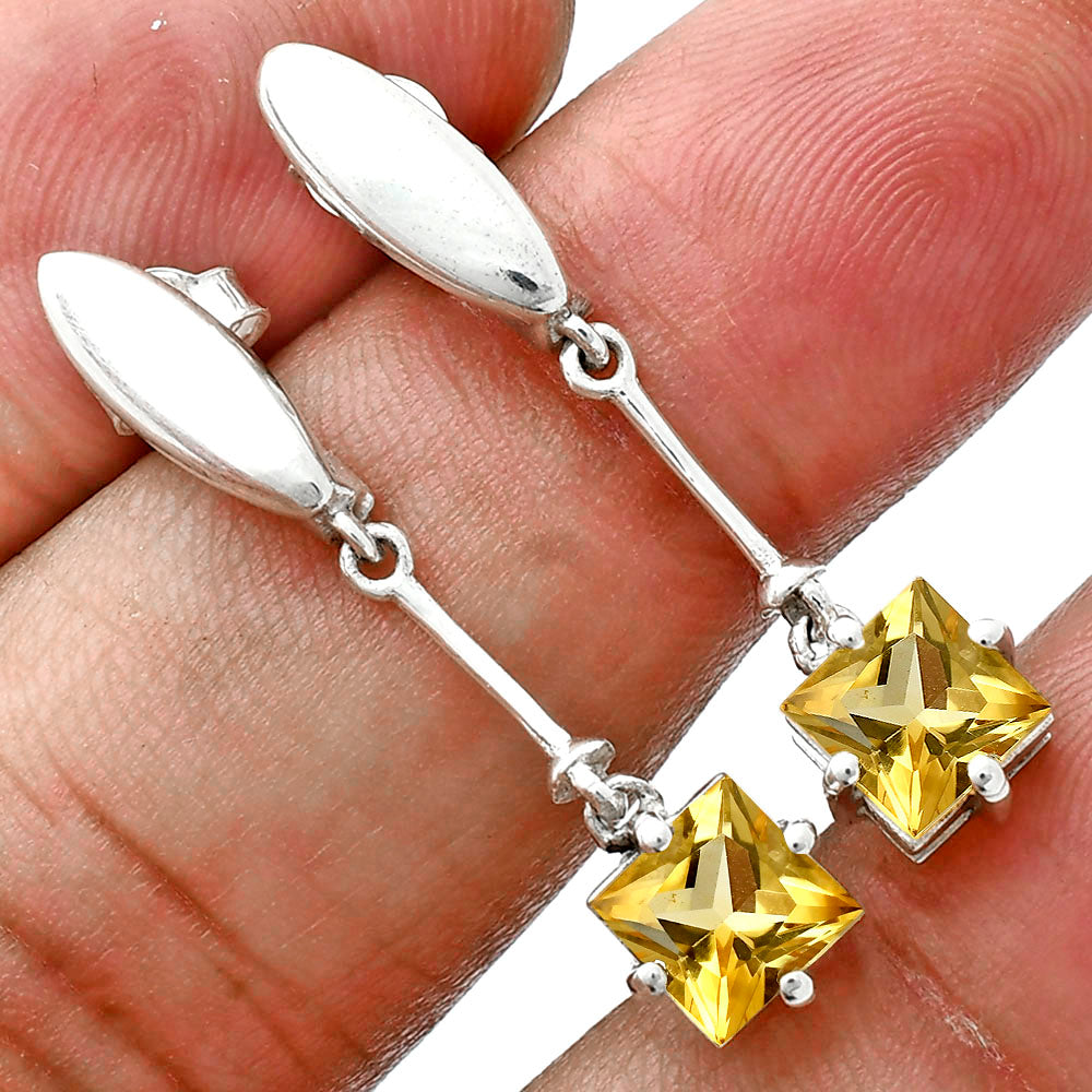 Minimalist Square Cut Gemstone Earrings in 925 Sterling Silver for Women AGE1025 E-1262