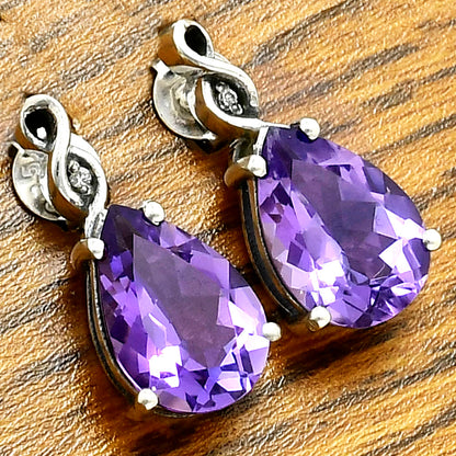 Brilliant Teardrop Gemstone Drop Birthstone Earrings for Women in Silver AGE1026 E-1271