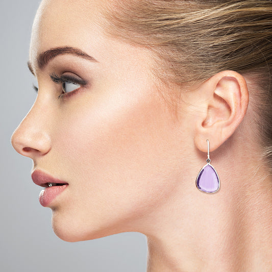 Minimalist Faceted Amethyst Teardrop Earrings in 925 Sterling Silver AGE1027 E-1005