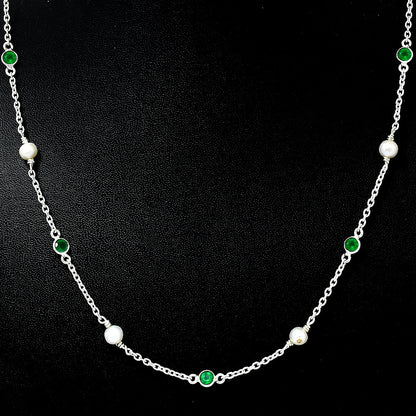 Handcrafted Silver Dainty Pearl Gemstone Chain Necklace for Women AGN1001 N-1029